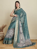 Soft, Breathable & Celebration-Ready: Semi Cotton Rama Green Sarees with Butti & Jacquard Elegance