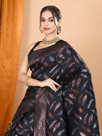 Elegant Black Pure Silk Saree with Double Zari & Stunning Contrast Pallu