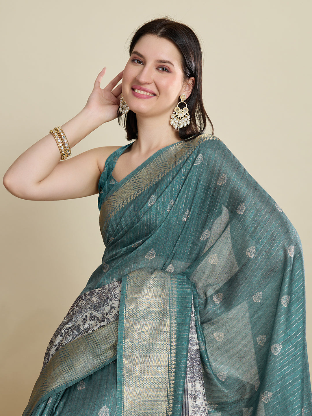 Soft, Breathable & Celebration-Ready: Semi Cotton Rama Green Sarees with Butti & Jacquard Elegance