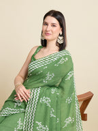 Green Semi-Cotton Sequin Saree – Elegant Choice for Intimate & Grand Weddings