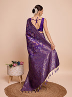 Purple Pure Silk Saree with Double Zari Weaving & Soft Zari Border