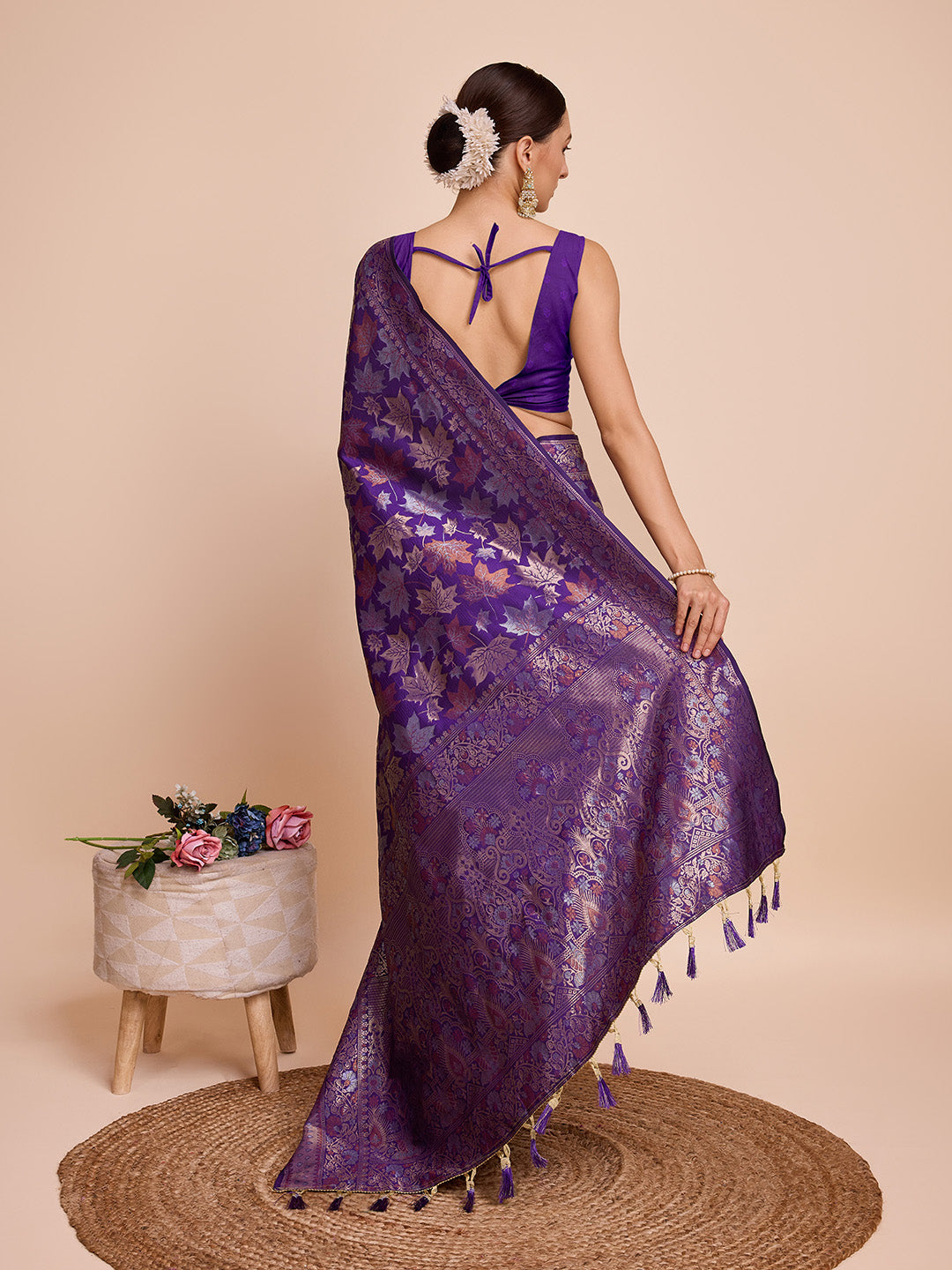 Purple Pure Silk Saree with Double Zari Weaving & Soft Zari Border