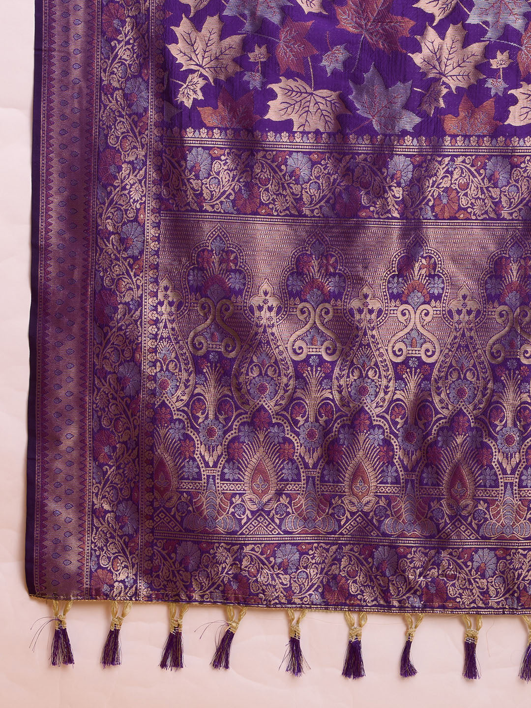 Purple Pure Silk Saree with Double Zari Weaving & Soft Zari Border