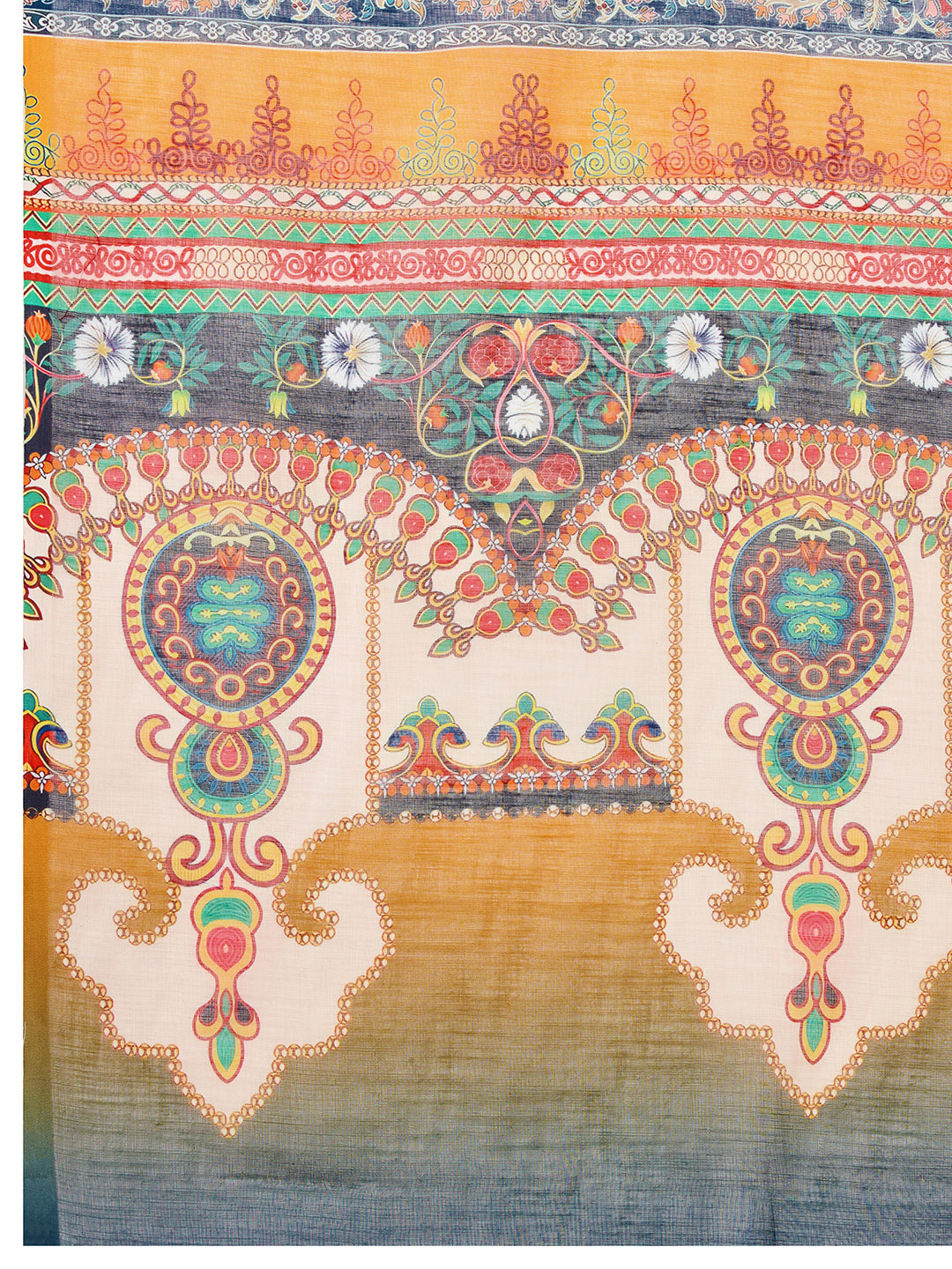 Women's Blue Linen Saree with Jari Border and Blouse – Printed All Over Design