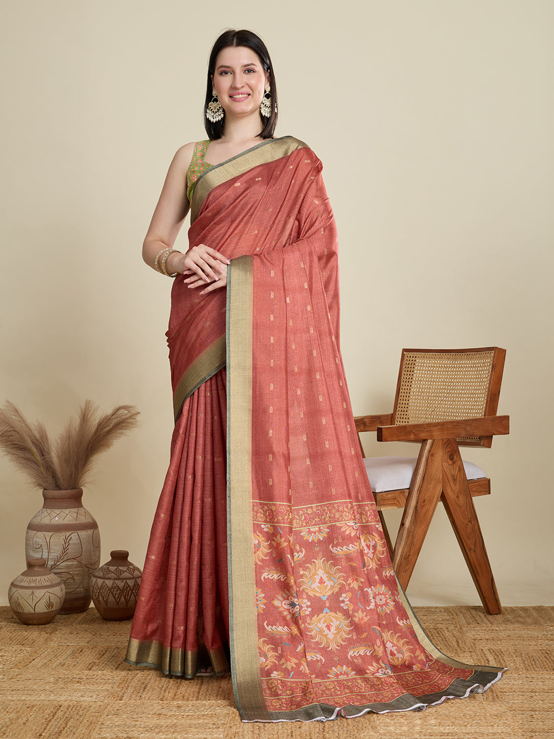 Soft, Breathable & Celebration-Ready: Semi Cotton Orange Sarees with Butti & Jacquard Elegance