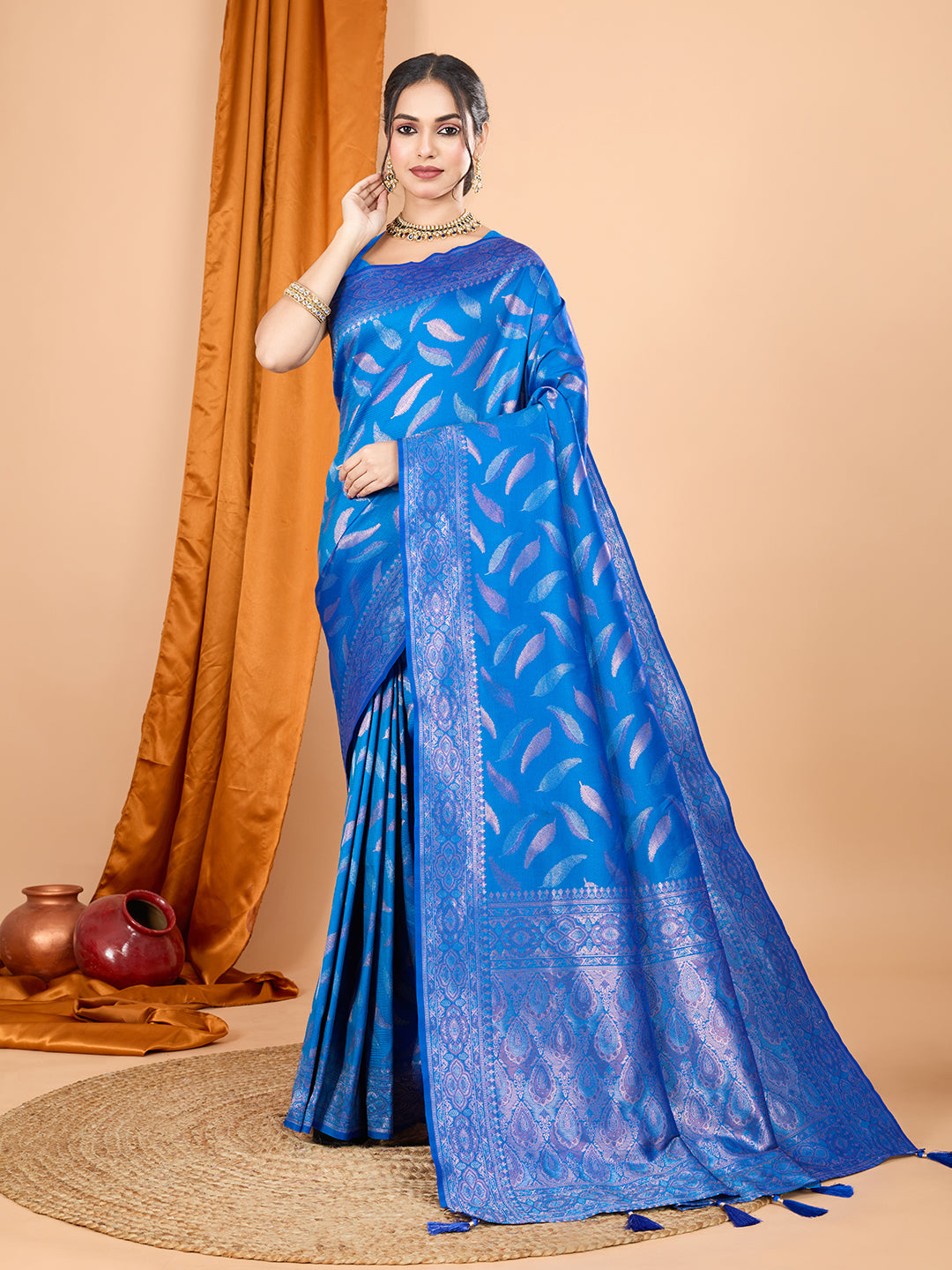 Blue Pure Silk Saree – Double Zari Weaving with Contrast Rich Pallu
