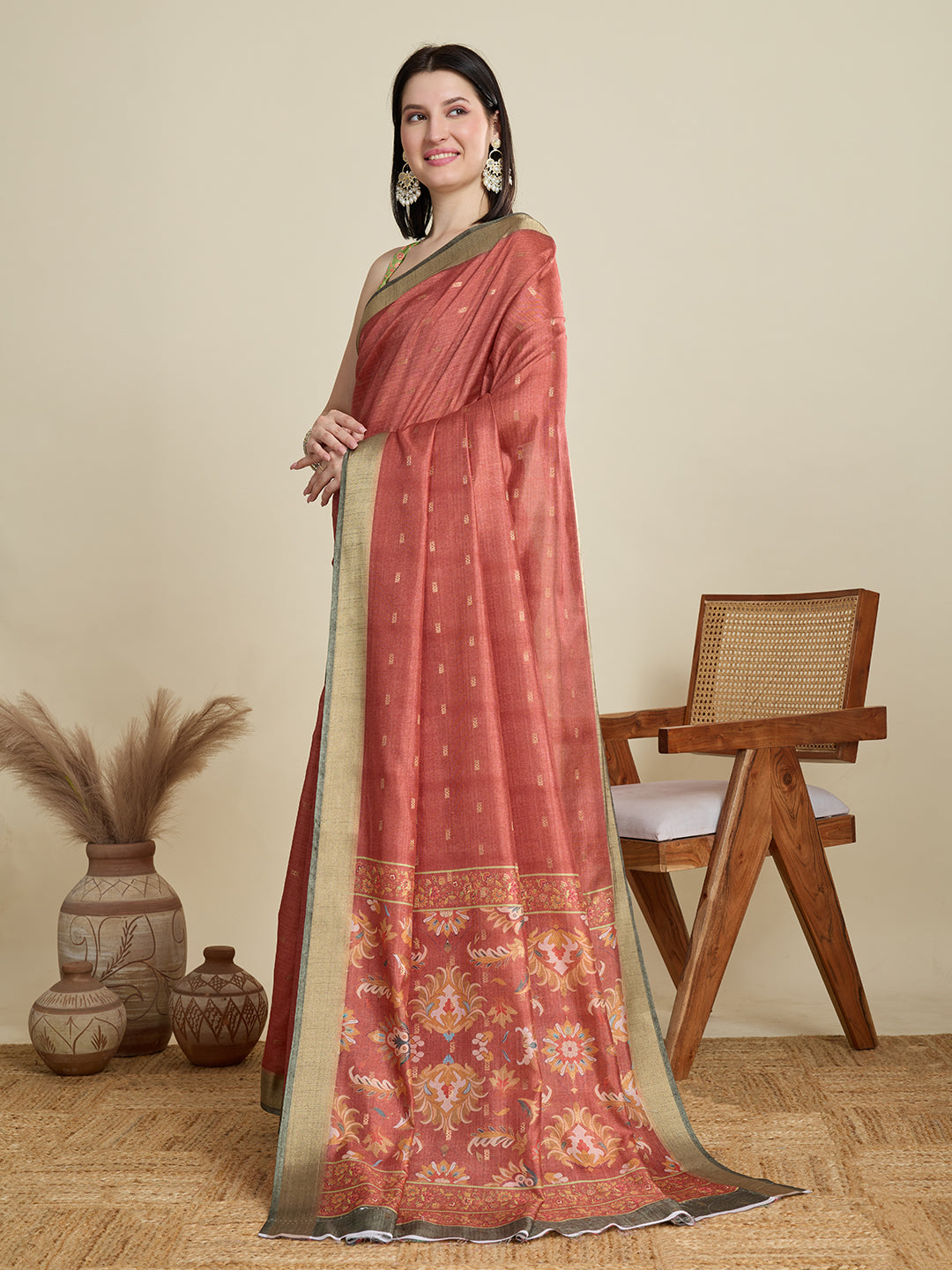 Soft, Breathable & Celebration-Ready: Semi Cotton Orange Sarees with Butti & Jacquard Elegance