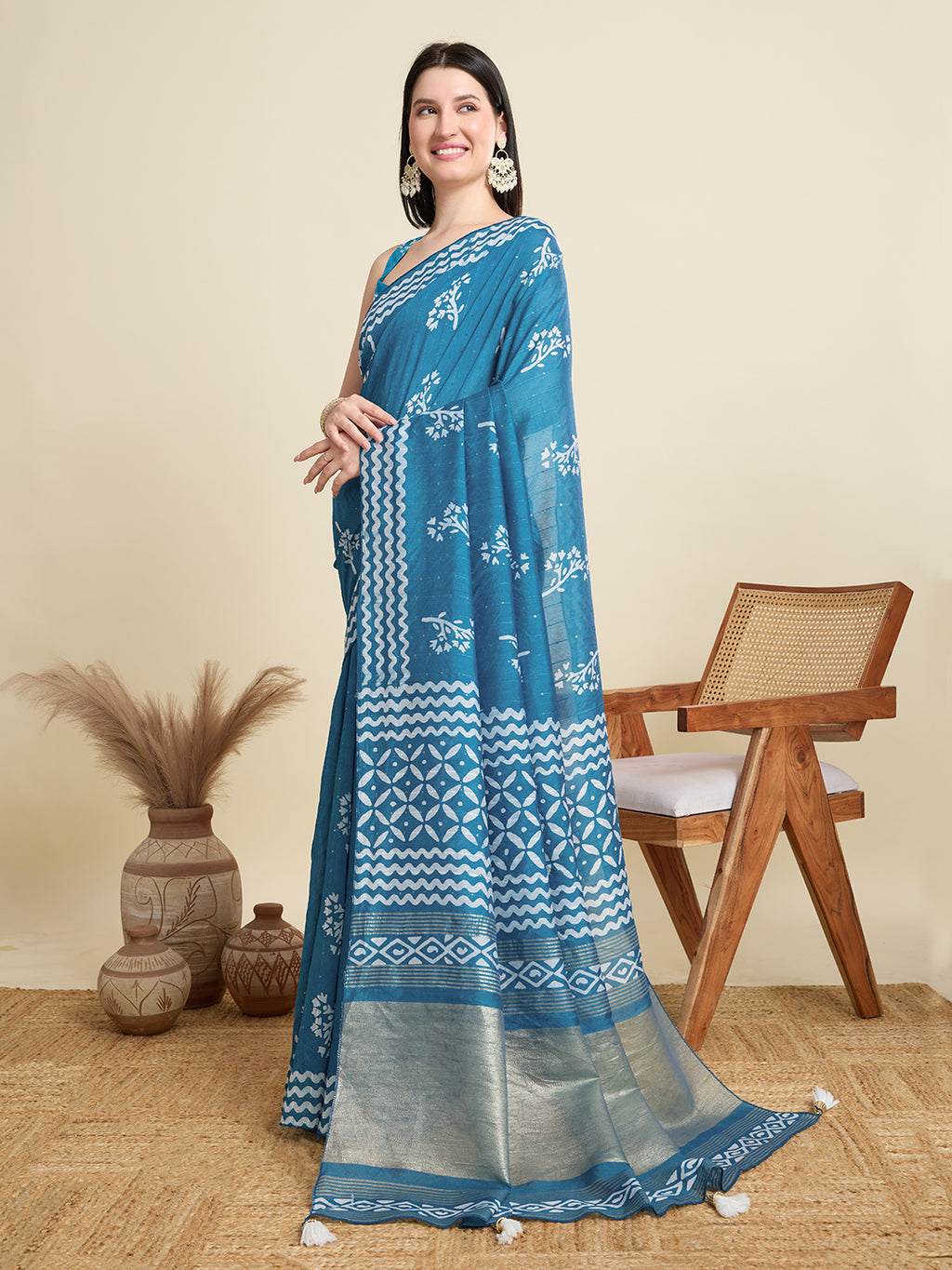 Blue Semi-Cotton Sequin Saree – Elegant Choice for Intimate & Grand Weddings