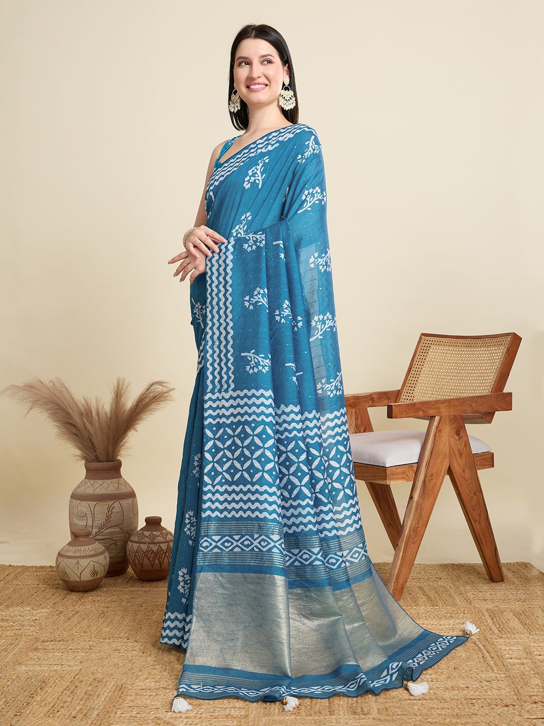 Blue Semi-Cotton Sequin Saree – Elegant Choice for Intimate & Grand Weddings