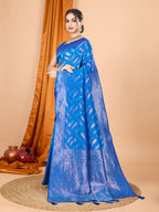 Blue Pure Silk Saree – Double Zari Weaving with Contrast Rich Pallu