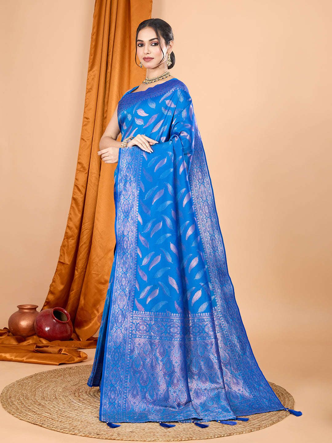 Blue Pure Silk Saree – Double Zari Weaving with Contrast Rich Pallu