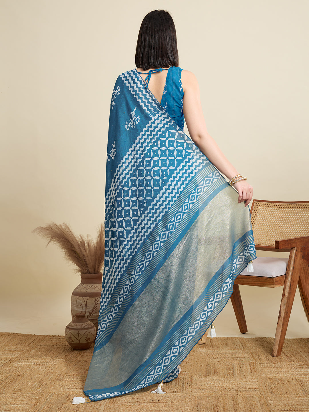Blue Semi-Cotton Sequin Saree – Elegant Choice for Intimate & Grand Weddings