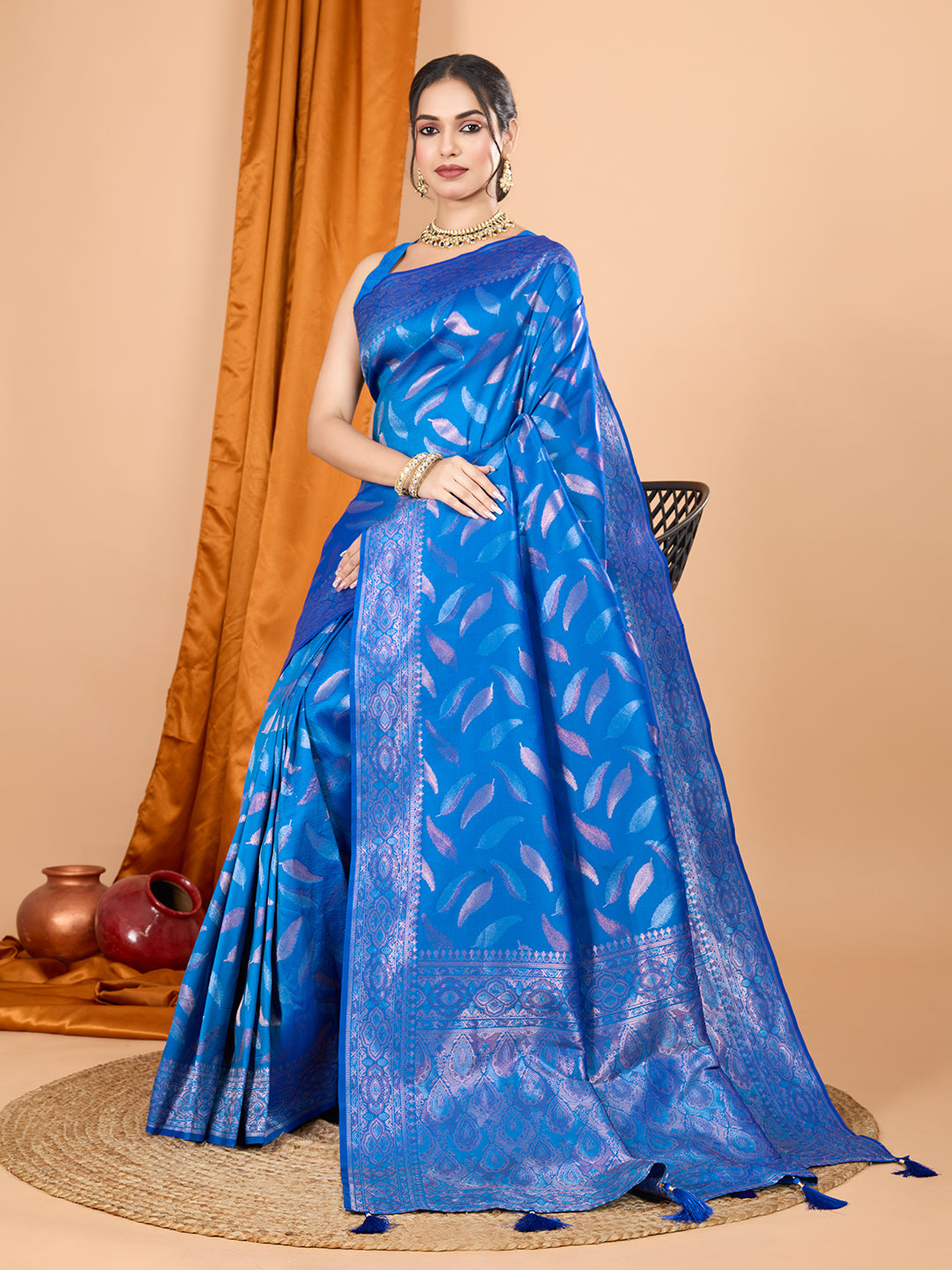 Blue Pure Silk Saree – Double Zari Weaving with Contrast Rich Pallu