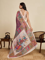 Women's Purple Color Linen Saree with Jari Border and Blouse – Printed All Over Designer