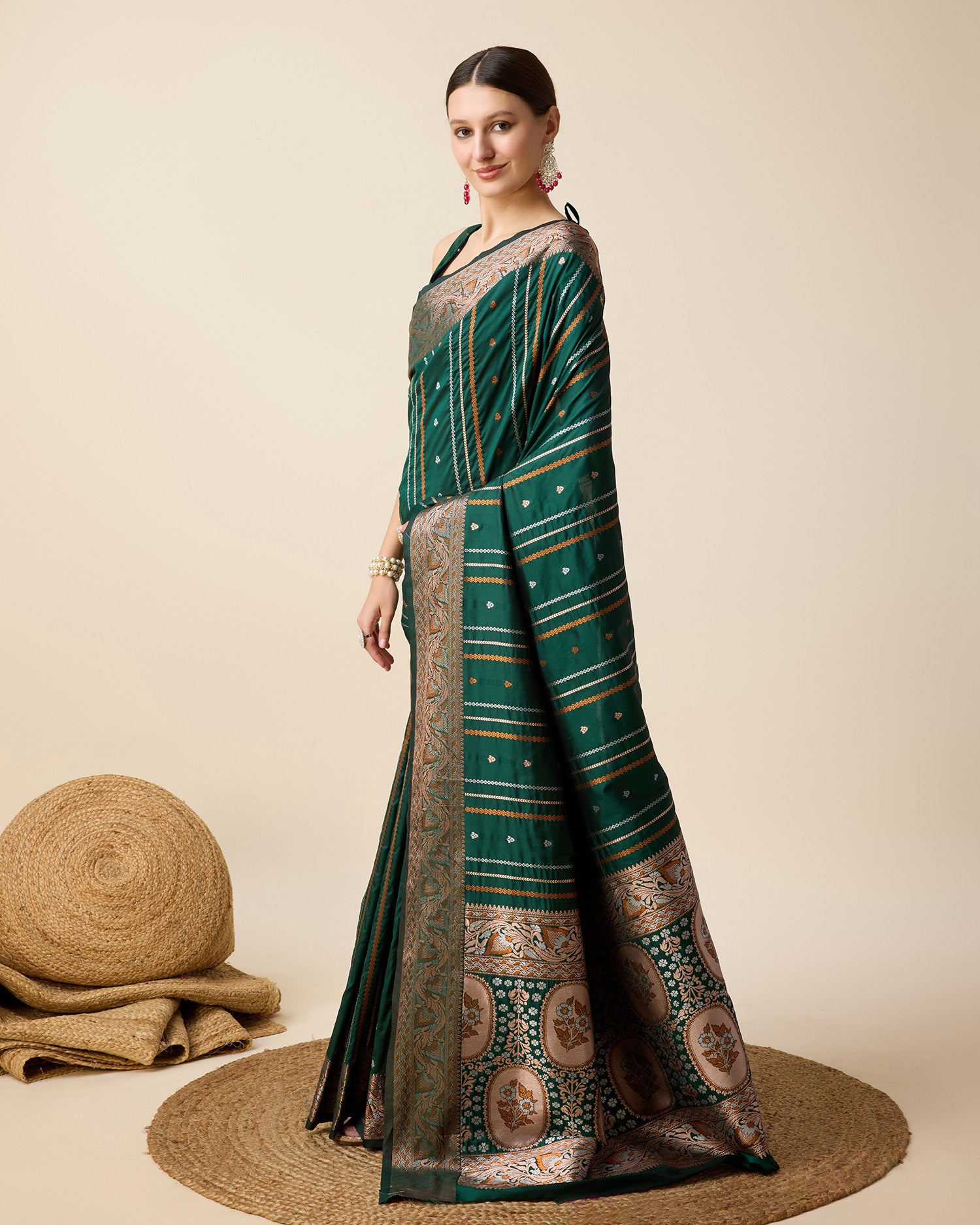 Green Pure Jacquard with Sona Chandi Zari – A Luxe Weave for Wedding & Festive Couture
