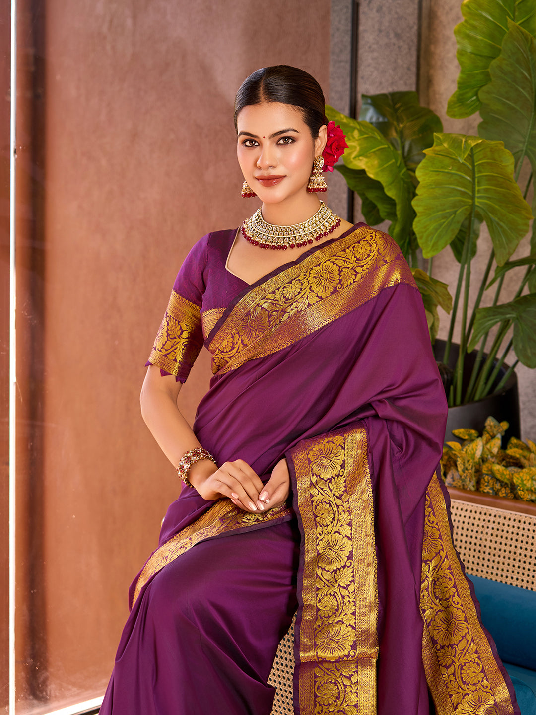 Wine Banarasi Elegance Redefined – Light, Luxurious & Perfect for Wedding Shenanigans