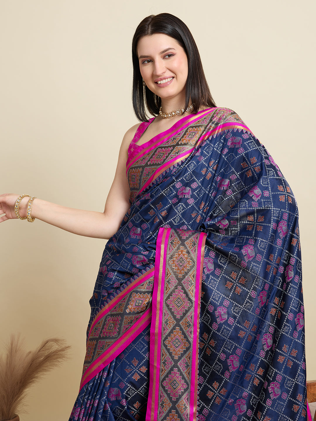 Banarasi Elegance in Breathable Semi Silk Navy Blue Saree –For All Wedding Celebrations