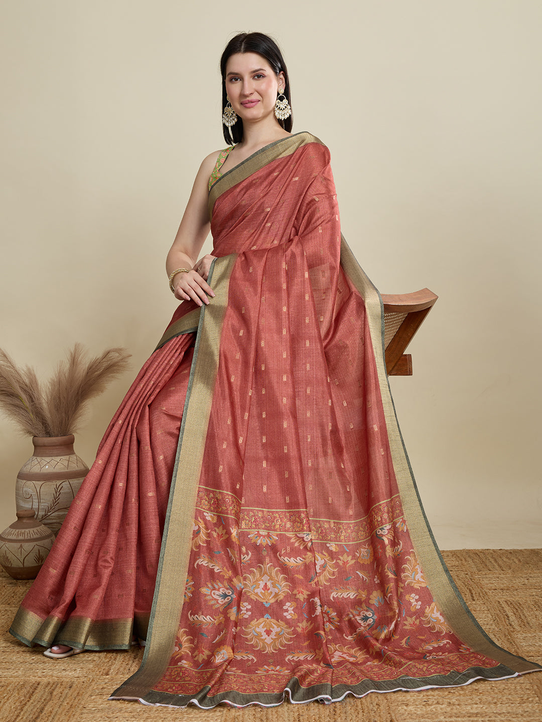 Soft, Breathable & Celebration-Ready: Semi Cotton Orange Sarees with Butti & Jacquard Elegance