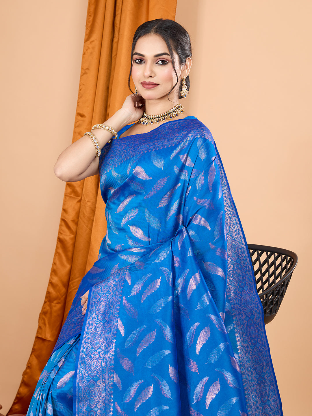 Blue Pure Silk Saree – Double Zari Weaving with Contrast Rich Pallu