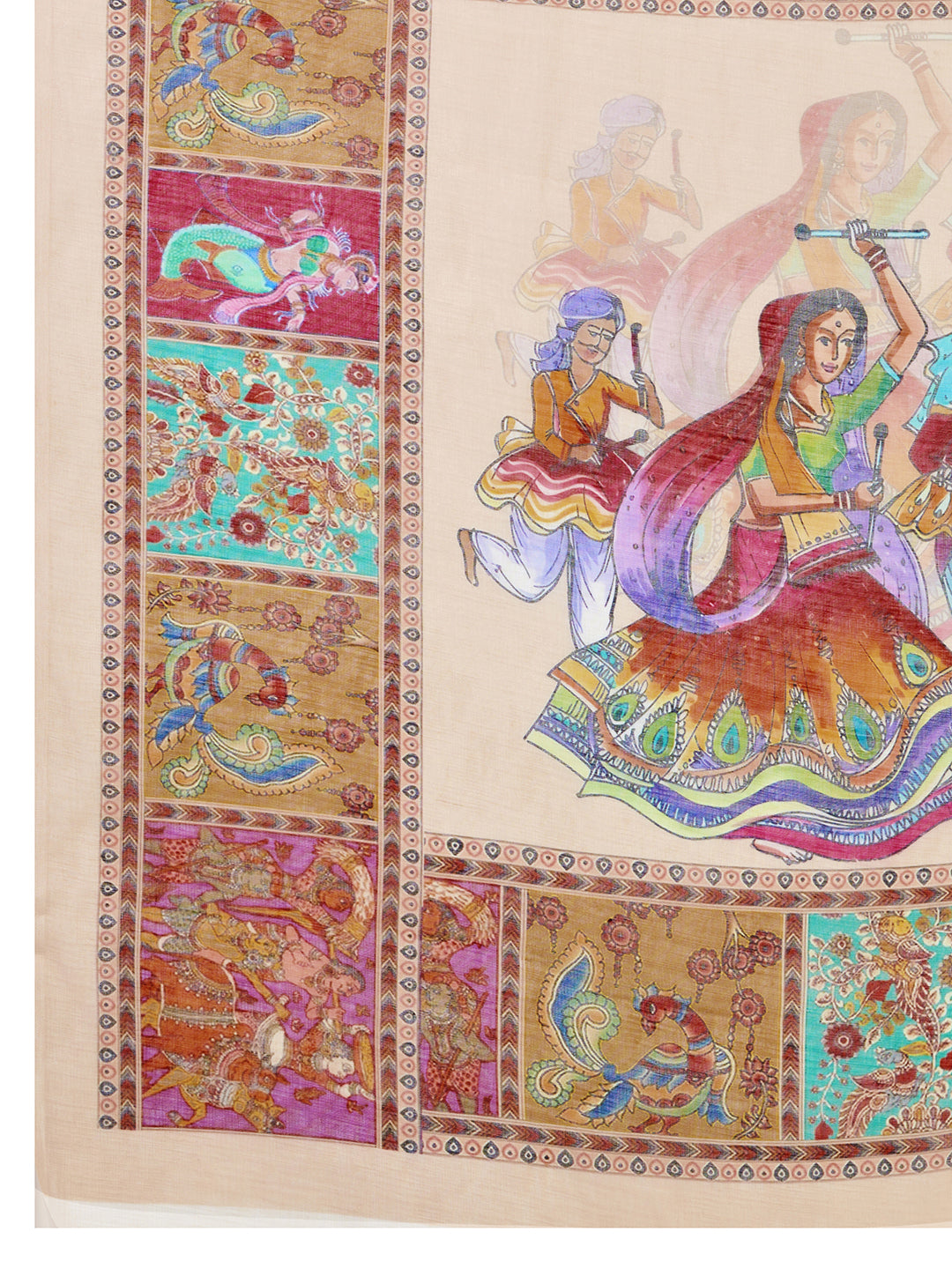 Women's Purple Color Linen Saree with Jari Border and Blouse – Printed All Over Designer