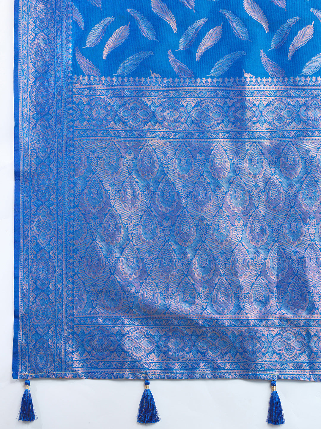 Blue Pure Silk Saree – Double Zari Weaving with Contrast Rich Pallu