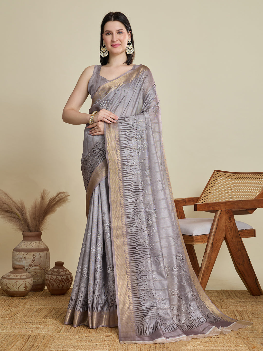Soft, Breathable & Celebration-Ready: Semi Cotton Lavender Sarees with Butti & Jacquard Elegance
