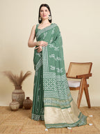 Rama Green Semi-Cotton Sequin Saree – Elegant Choice for Intimate & Grand Weddings