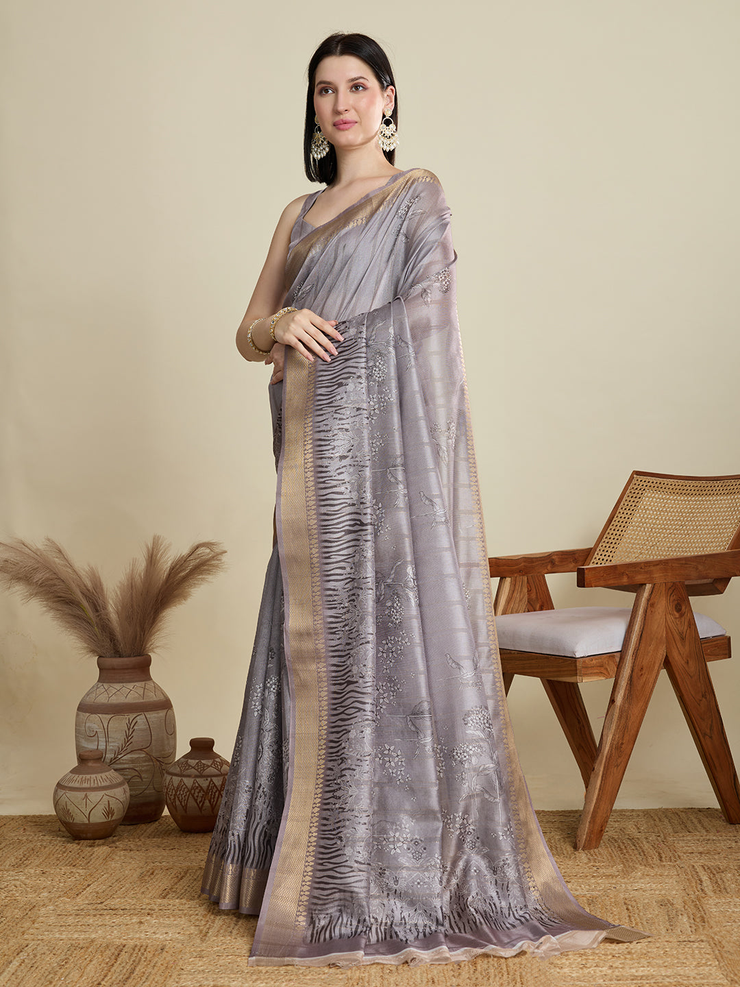 Soft, Breathable & Celebration-Ready: Semi Cotton Lavender Sarees with Butti & Jacquard Elegance