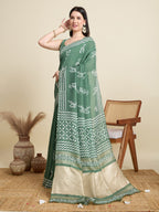 Rama Green Semi-Cotton Sequin Saree – Elegant Choice for Intimate & Grand Weddings