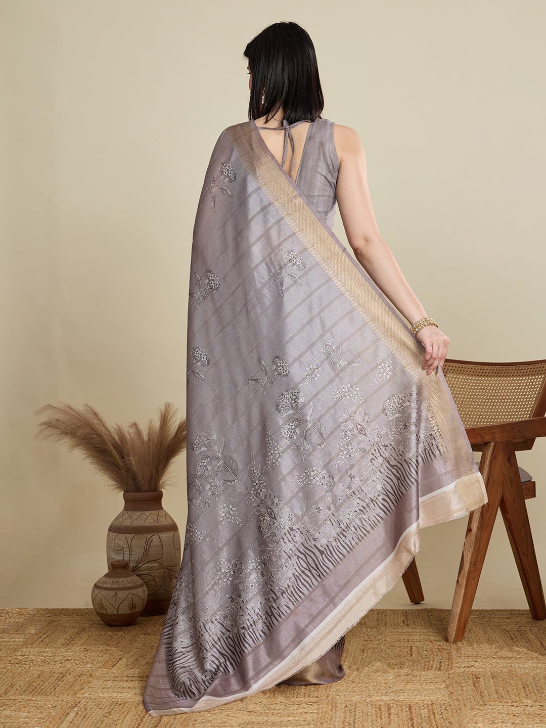 Soft, Breathable & Celebration-Ready: Semi Cotton Lavender Sarees with Butti & Jacquard Elegance