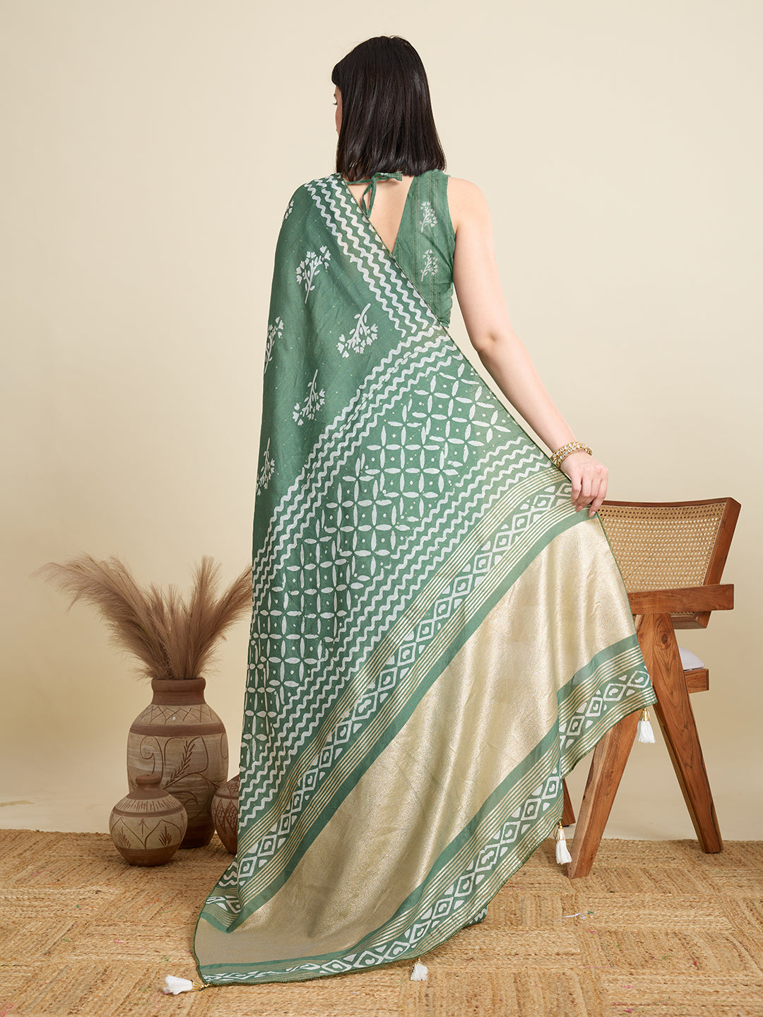 Rama Green Semi-Cotton Sequin Saree – Elegant Choice for Intimate & Grand Weddings