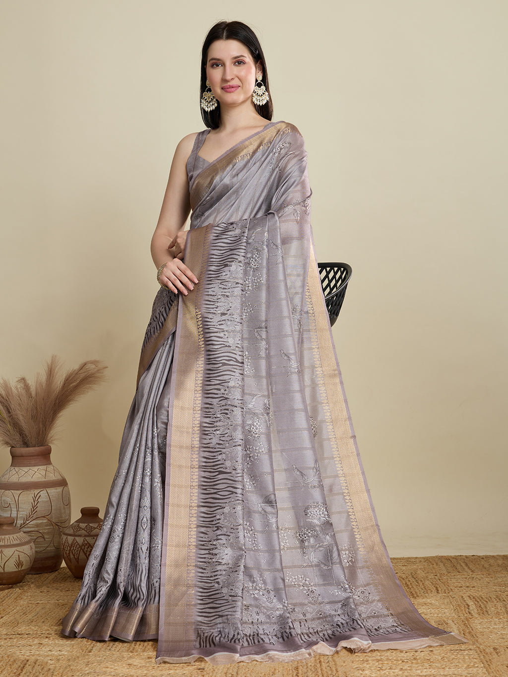 Soft, Breathable & Celebration-Ready: Semi Cotton Lavender Sarees with Butti & Jacquard Elegance