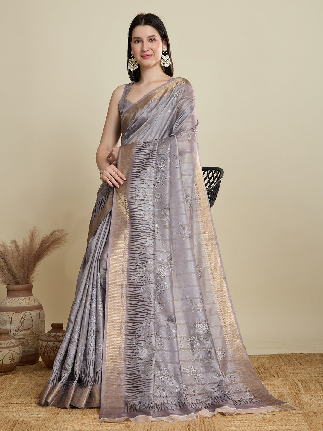 Soft, Breathable & Celebration-Ready: Semi Cotton Lavender Sarees with Butti & Jacquard Elegance