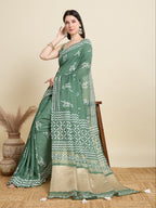 Rama Green Semi-Cotton Sequin Saree – Elegant Choice for Intimate & Grand Weddings