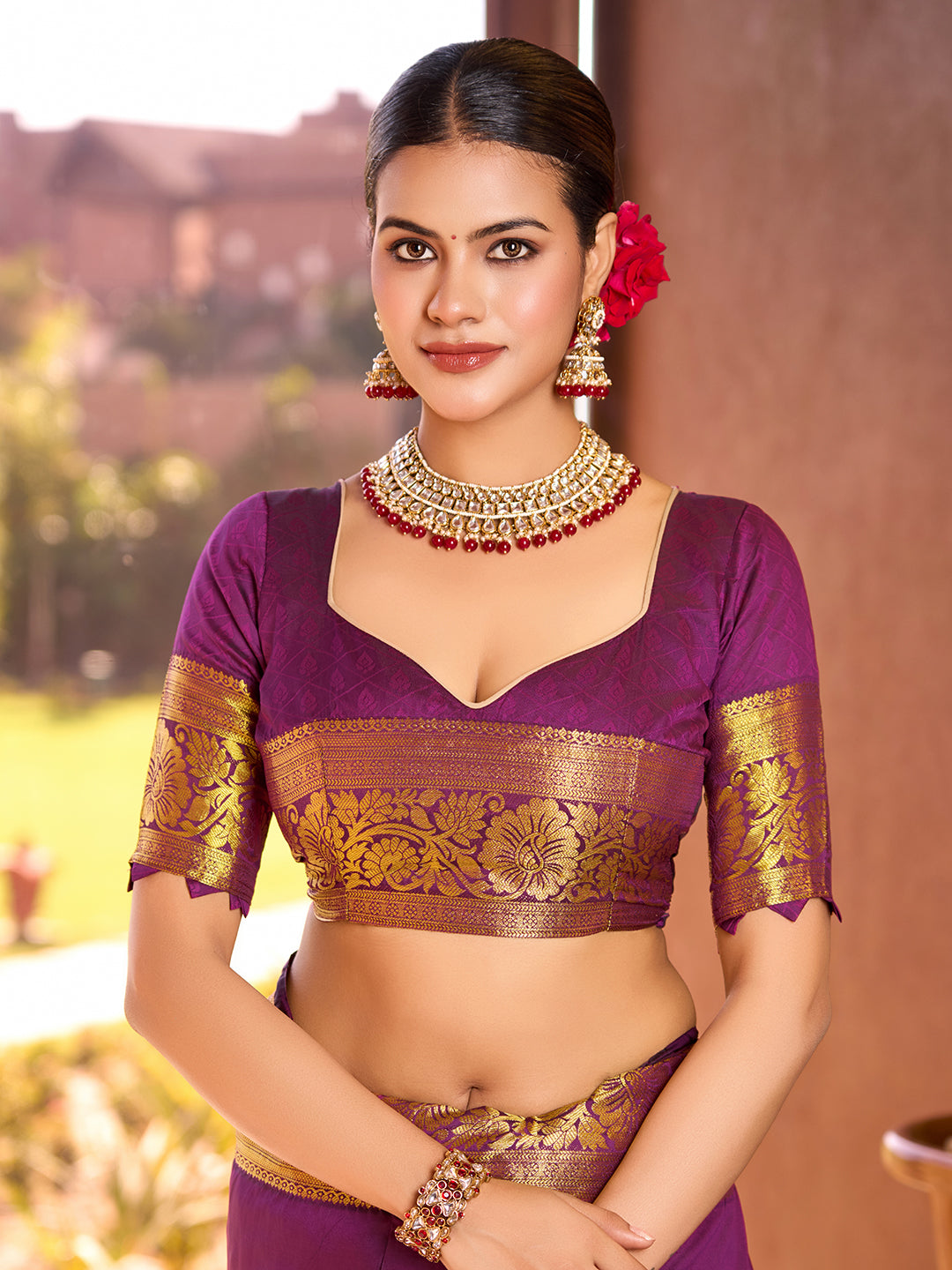 Wine Banarasi Elegance Redefined – Light, Luxurious & Perfect for Wedding Shenanigans