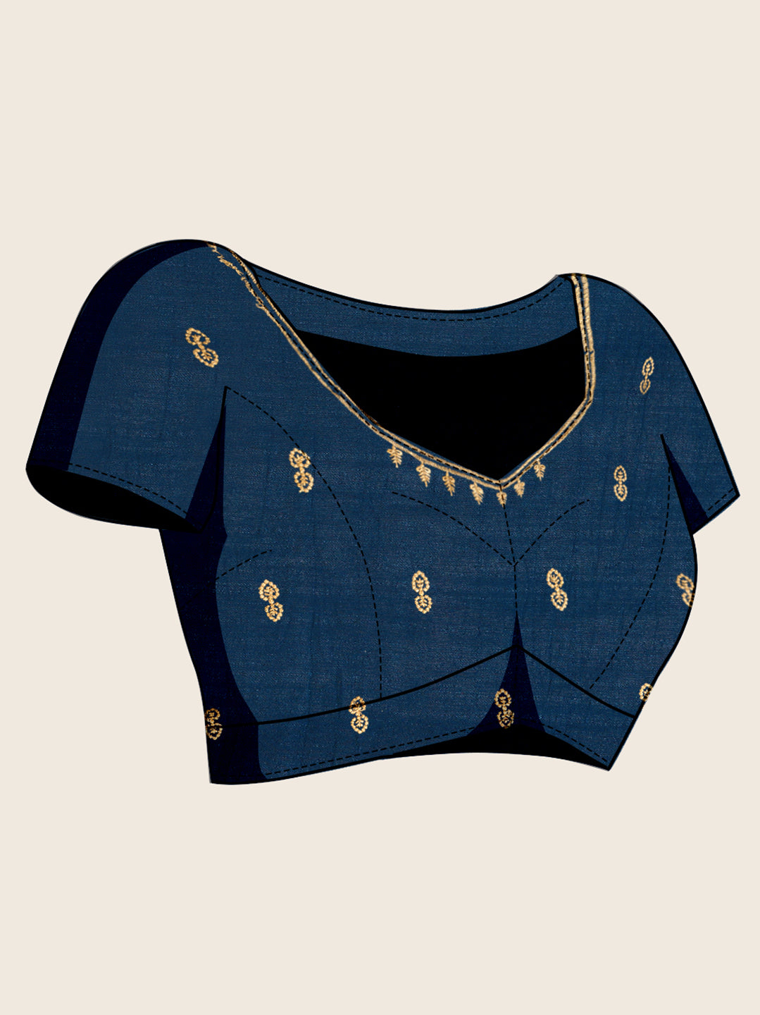 Soft Vichitra Silk Navy Blue  Saree with Intricate Multicolor Floral Work & Coordinated Embroidered