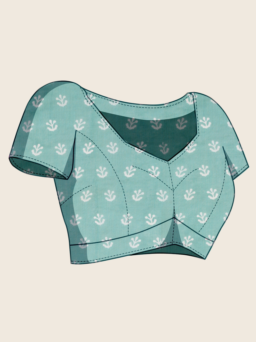 Women's Teal Color Linen Saree with Jari Border and Blouse – Printed All Over Designer