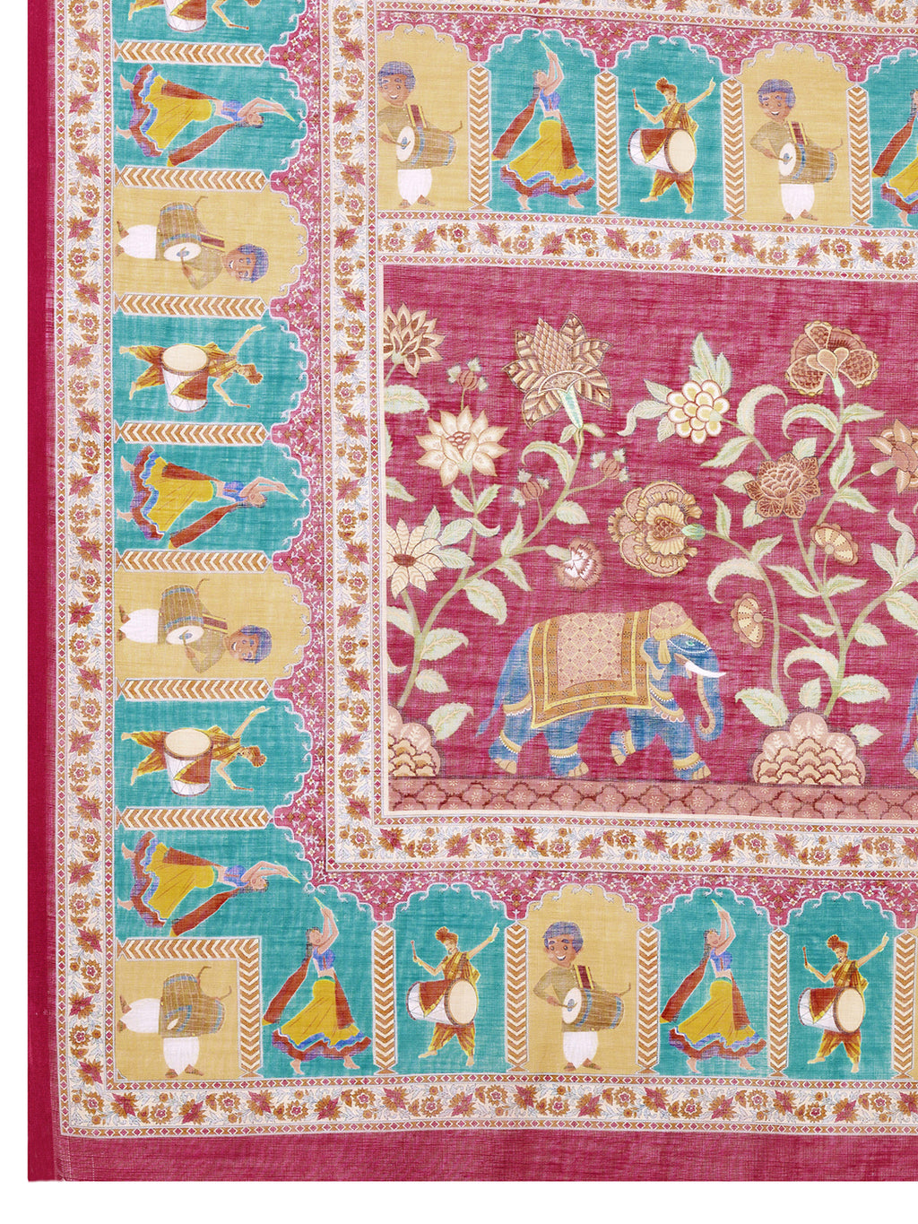 Women's BEIGE Linen Saree with Jari Border and Blouse – Printed All Over Design