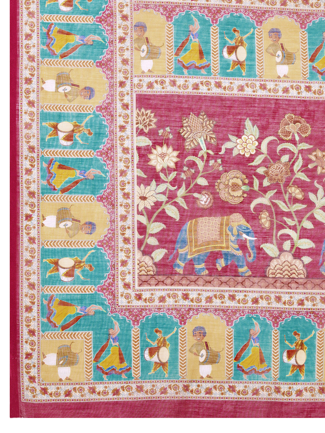 Women's BEIGE Linen Saree with Jari Border and Blouse – Printed All Over Design