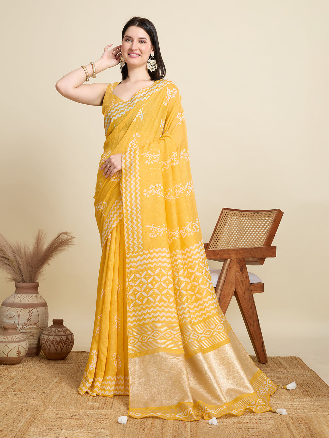 Yellow Semi-Cotton Sequin Saree – Elegant Choice for Intimate & Grand Weddings