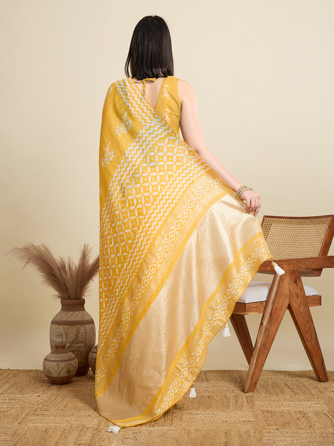 Yellow Semi-Cotton Sequin Saree – Elegant Choice for Intimate & Grand Weddings