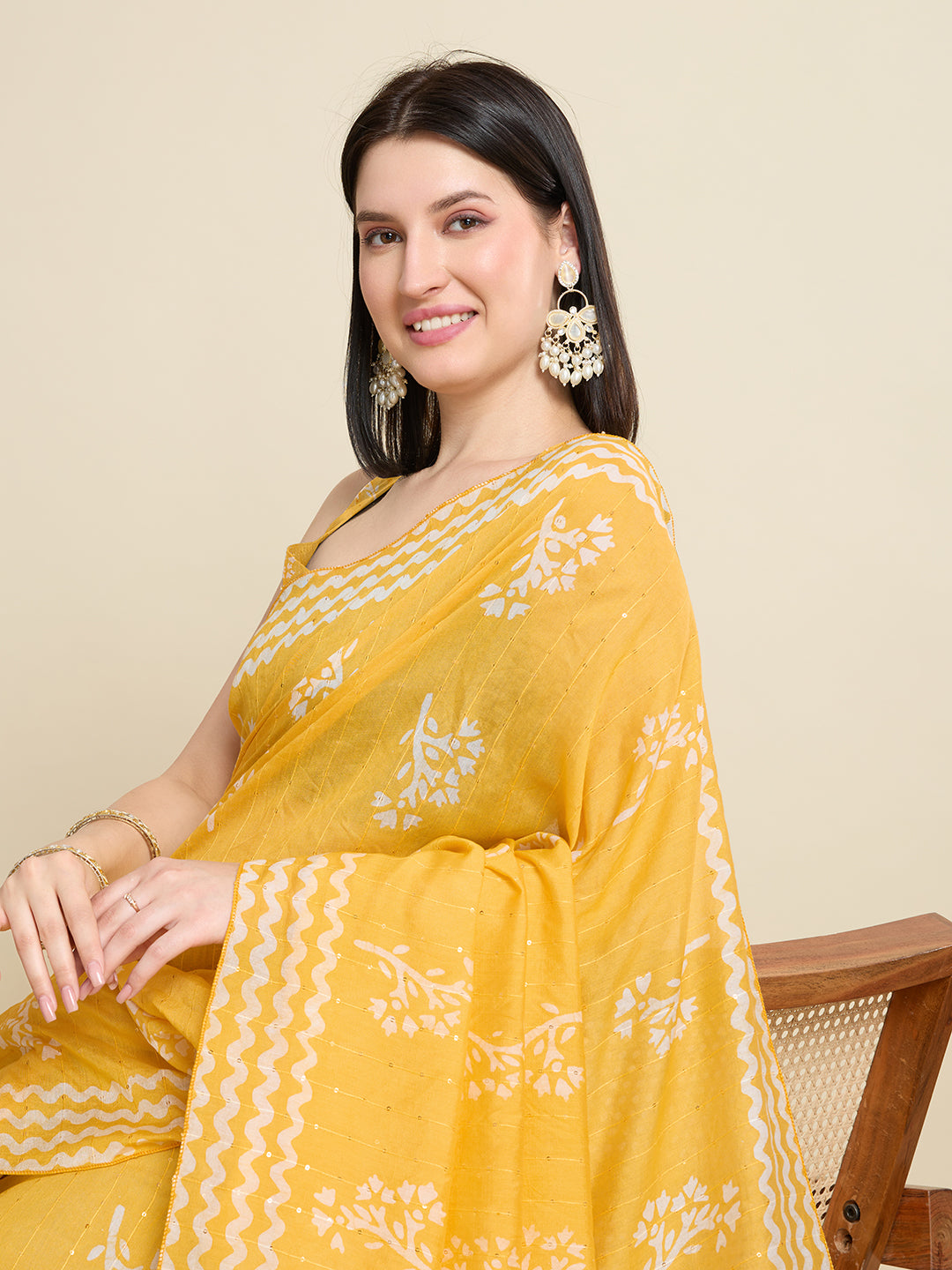 Yellow Semi-Cotton Sequin Saree – Elegant Choice for Intimate & Grand Weddings
