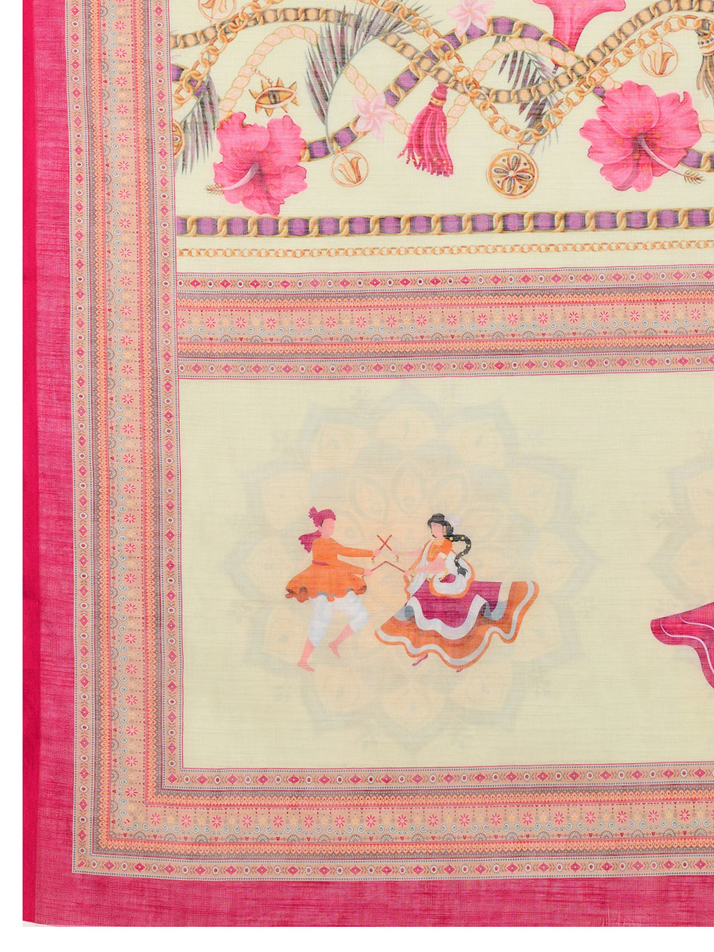Women's Cream Linen Saree with Jari Border and Blouse – Printed All Over Design