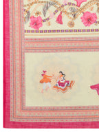 Women's Cream Linen Saree with Jari Border and Blouse – Printed All Over Design
