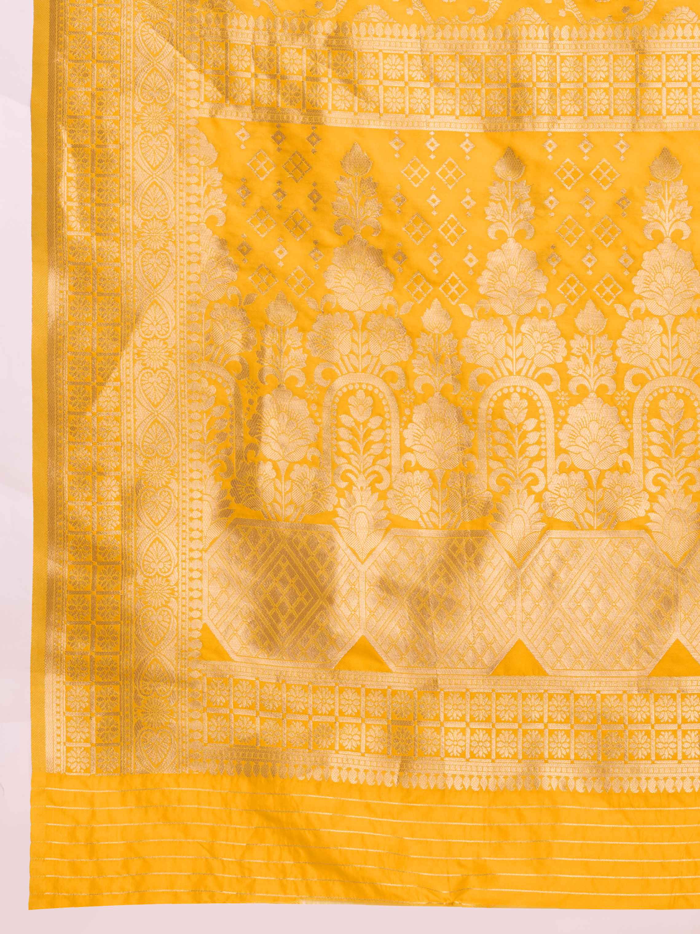 Rich Yellow Pure Silk Saree – Gold Zari Weaving with Soft Zari Border & Contrast Gold Accents