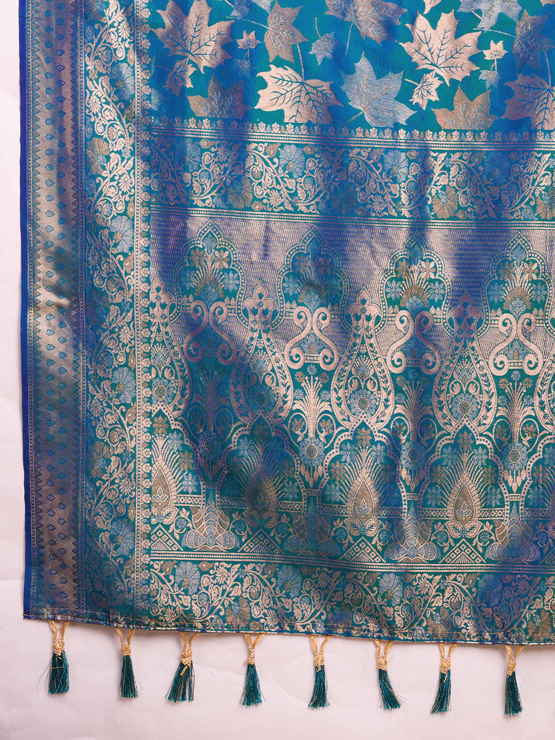 Blue Pure Silk Saree – Double Zari Weaving with Soft Zari Border & Gold/Copper Contrast