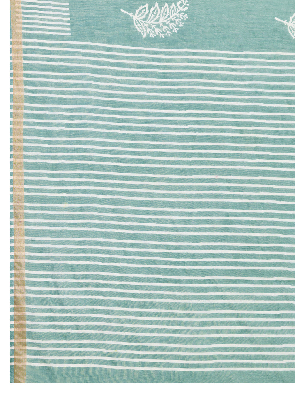 Women's Teal Color Linen Saree with Jari Border and Blouse – Printed All Over Designer