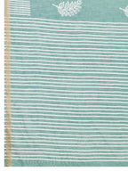 Women's Teal Color Linen Saree with Jari Border and Blouse – Printed All Over Designer