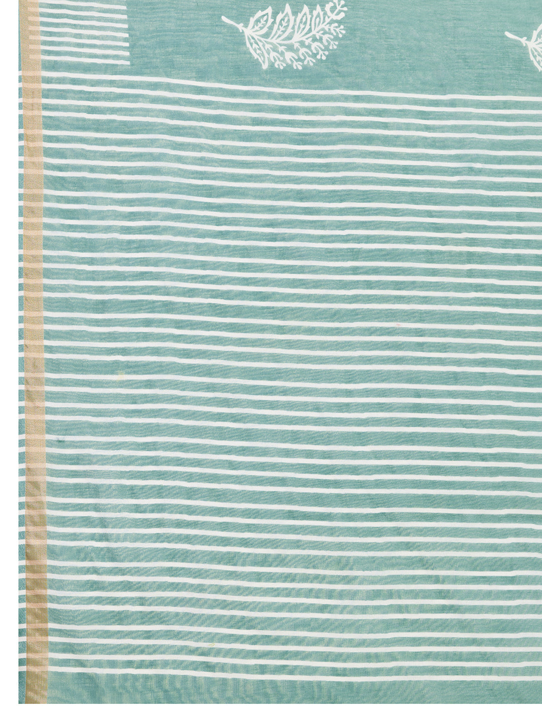 Women's Teal Color Linen Saree with Jari Border and Blouse – Printed All Over Designer
