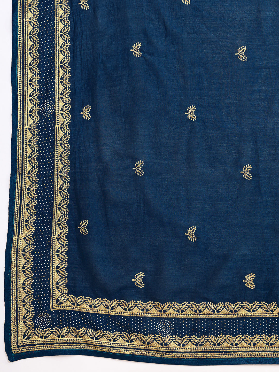 Soft Vichitra Silk Navy Blue  Saree with Intricate Multicolor Floral Work & Coordinated Embroidered